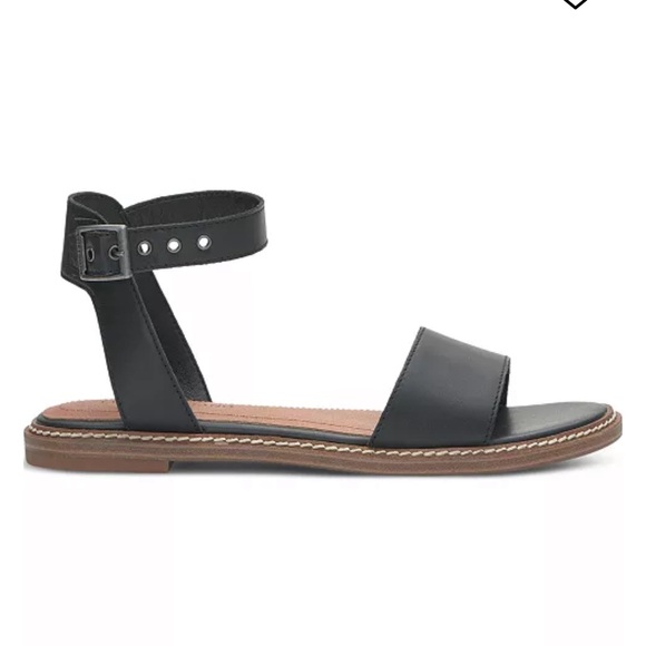 LUCKY BRAND Kimaya Black Leather Ankle-Strap Comfort Flat Open Toe Sandals 7.5 M - Picture 10 of 12